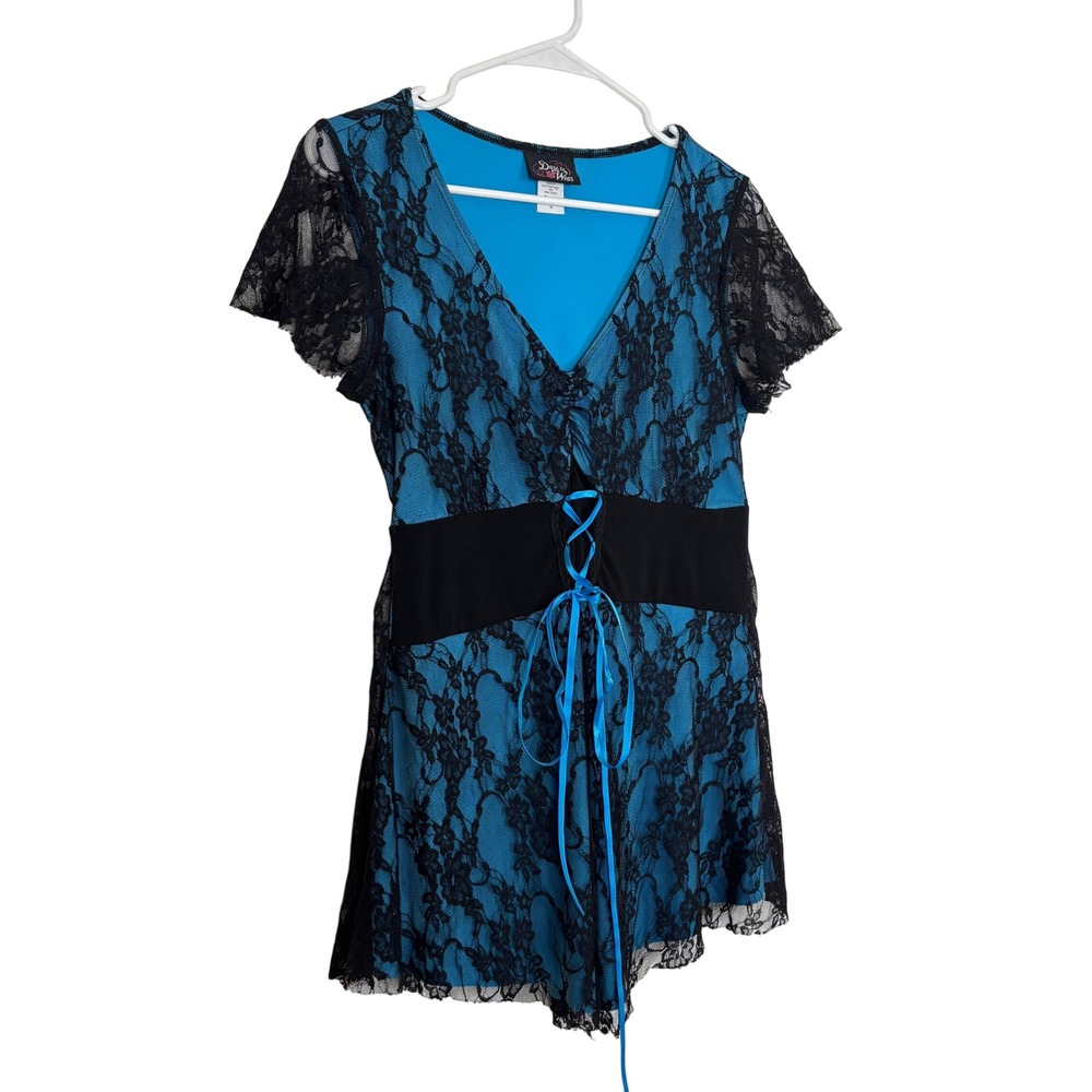 Dare to Wear Lace Corset Top Women M Blue Gothic Steampunk Victorian Tunic